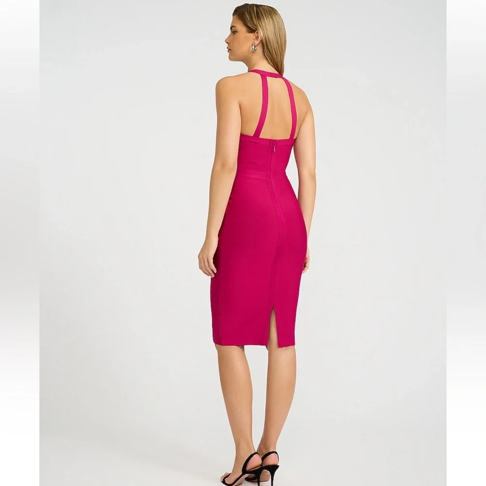 Express Bebe Fuchsia Halter Bodycon Dress Sz xs - Picture 3 of 4